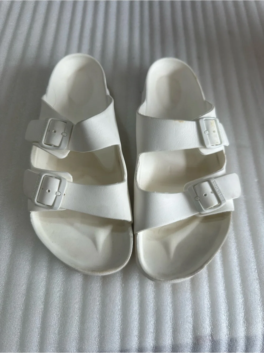 Men’s Birkenstock White Two-Strap Slide Sandals
